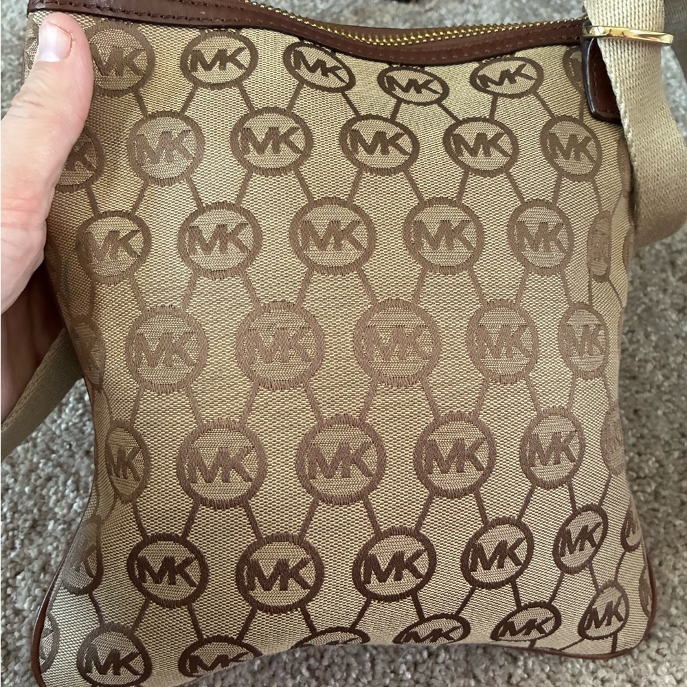 Michael Kors Tan and Brown MK Monogram Crossbody - Picture 3 of 8